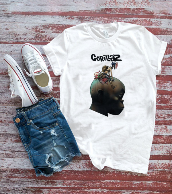 Gorillaz Plastic Beach Animated Character On Head T-Shirt