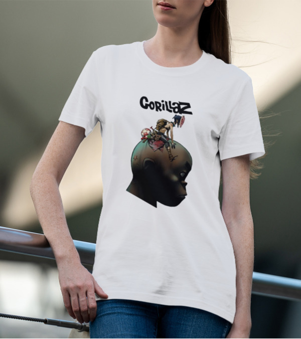 Gorillaz Plastic Beach Animated Character On Head T-Shirt
