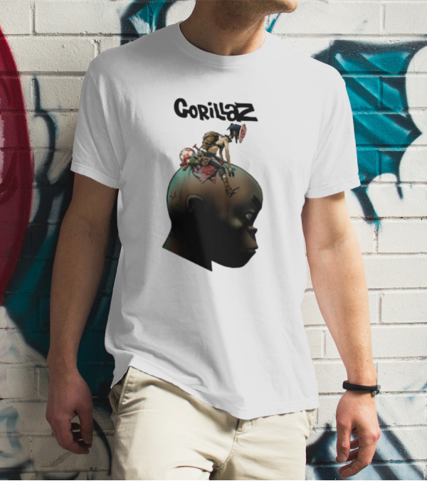 Gorillaz Plastic Beach Animated Character On Head T-Shirt