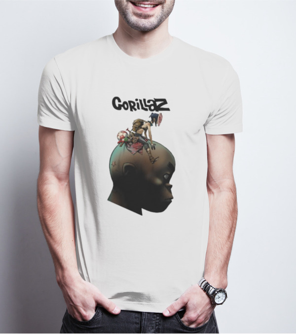 Gorillaz Plastic Beach Animated Character On Head T-Shirt