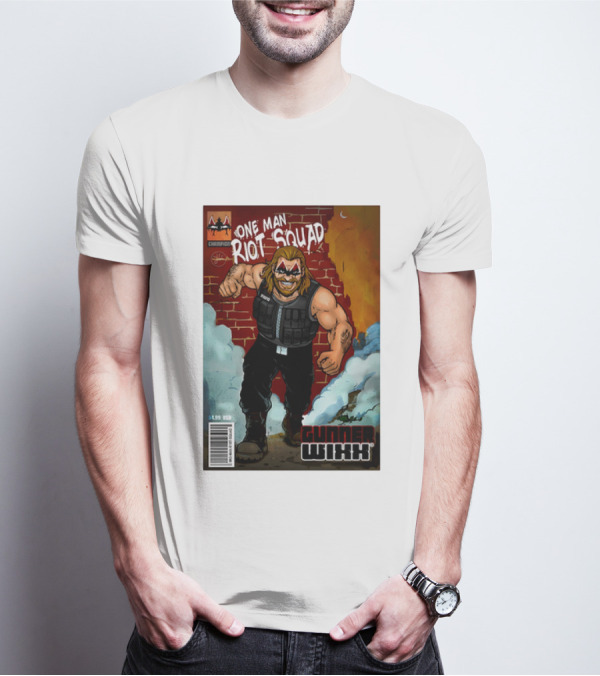 One Man Riot Squad Comic Cover Gunner Wixx Face Paint Featuring Champion Branding T-Shirt