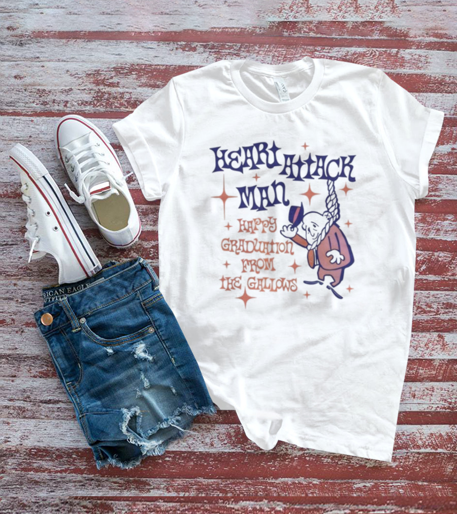 Heart Attack Man Happy Graduation From The Gallows Hanging Character Retro Style T-Shirt