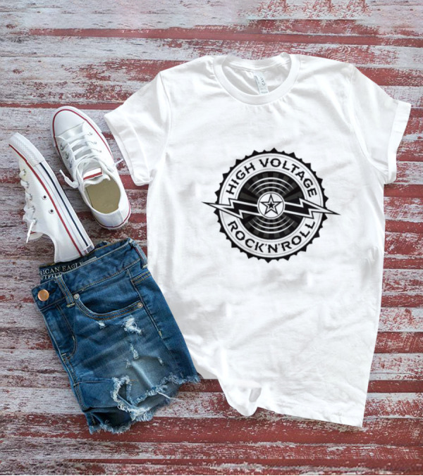 High Voltage Rock N Roll Starburst Lightning Bolt Emblem T-Shirt