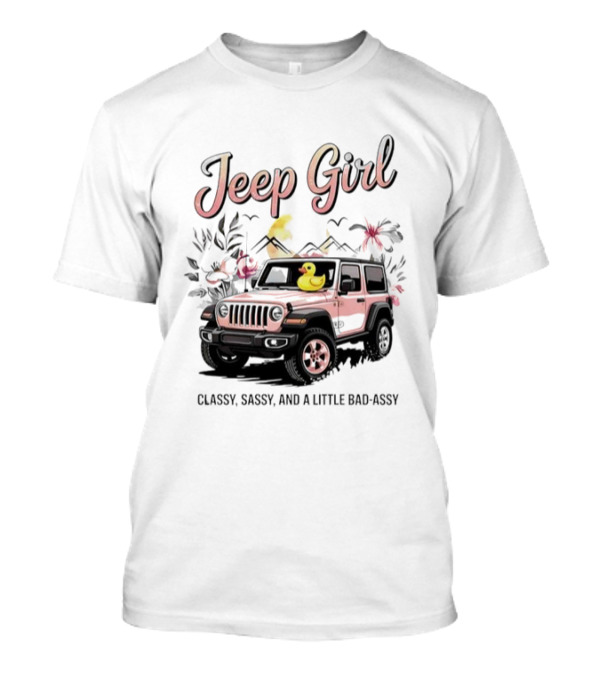 Jeep Girl Classy Sassy And Little Bad-Assy Pink Jeep Rubber Duck Floral Bunnies T-Shirt