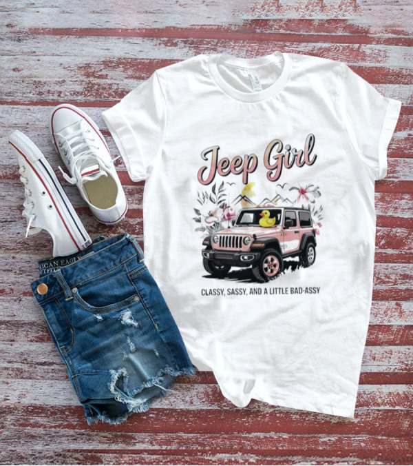 Jeep Girl Classy Sassy And Little Bad-Assy Pink Jeep Rubber Duck Floral Bunnies T-Shirt