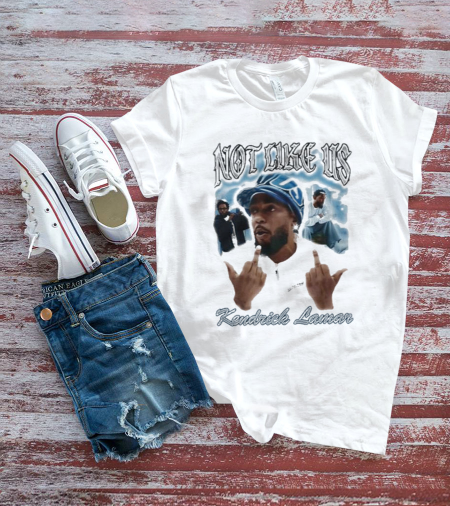 Not Like Us Kendrick Lamar Middle Finger Pose Blue Cap T-Shirt