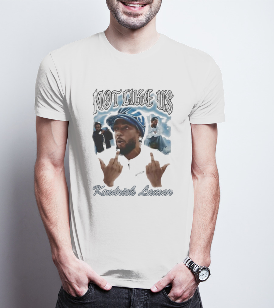 Not Like Us Kendrick Lamar Middle Finger Pose Blue Cap T-Shirt