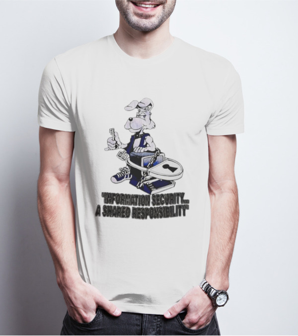 "Information Security A Shared Responsibility With Lock And Key Dog Character" T-Shirt