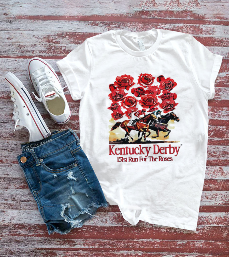 Kentucky Derby 151st Run For The Roses With Horses And Red Roses T-Shirt