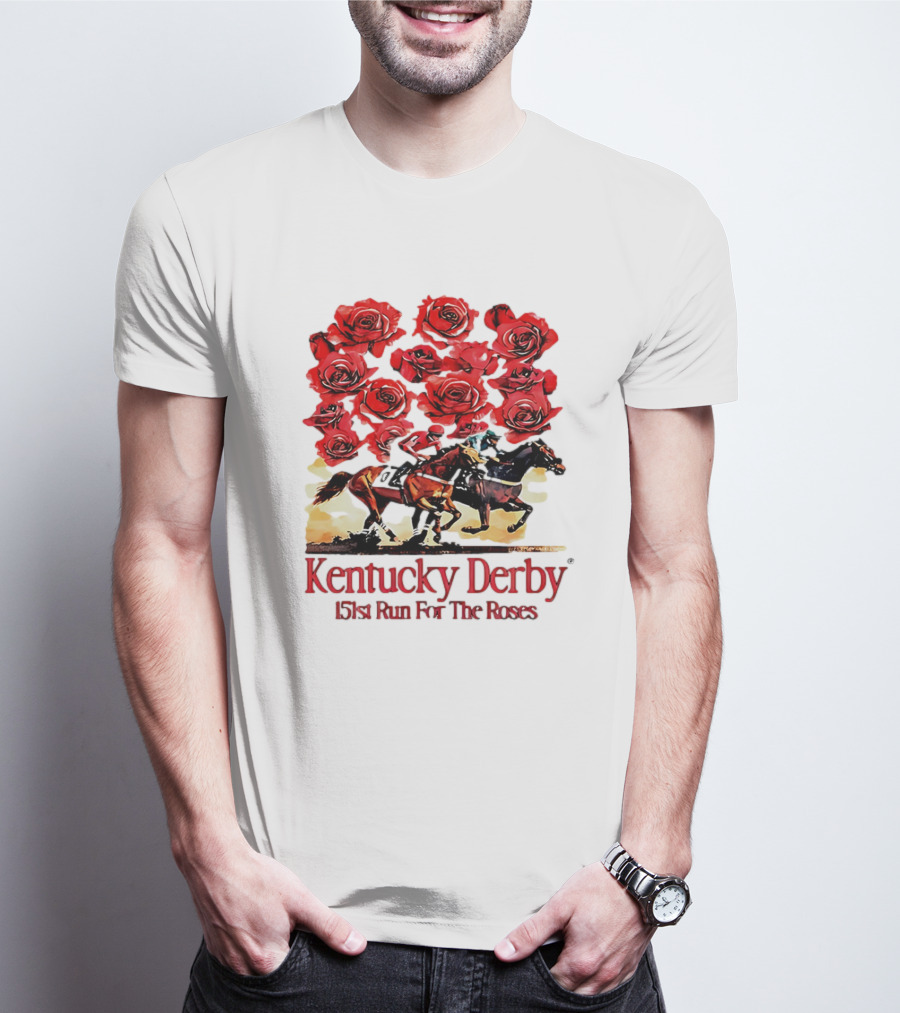 Kentucky Derby 151st Run For The Roses With Horses And Red Roses T-Shirt