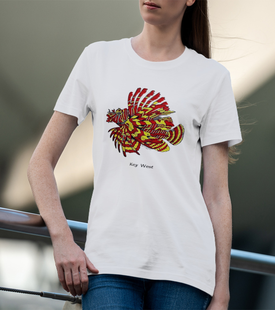 Key West Vibrant Red Yellow Lionfish T-Shirt