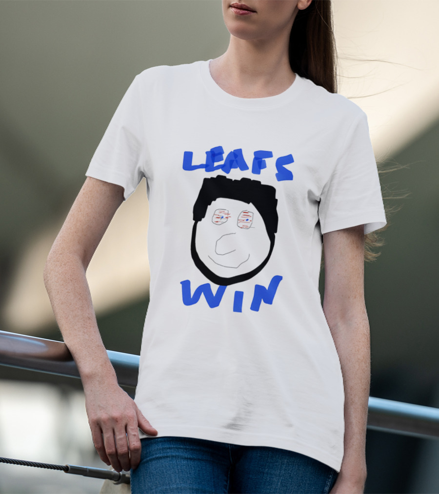 Leafs Win Fun Face Drawing With Blue And Red Accents T-Shirt