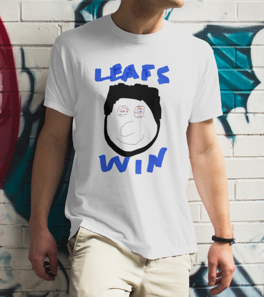 Leafs Win Fun Face Drawing With Blue And Red Accents T-Shirt
