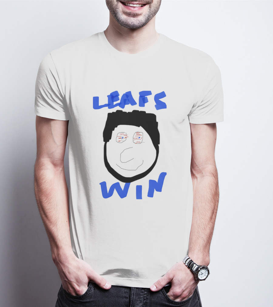Leafs Win Fun Face Drawing With Blue And Red Accents T-Shirt
