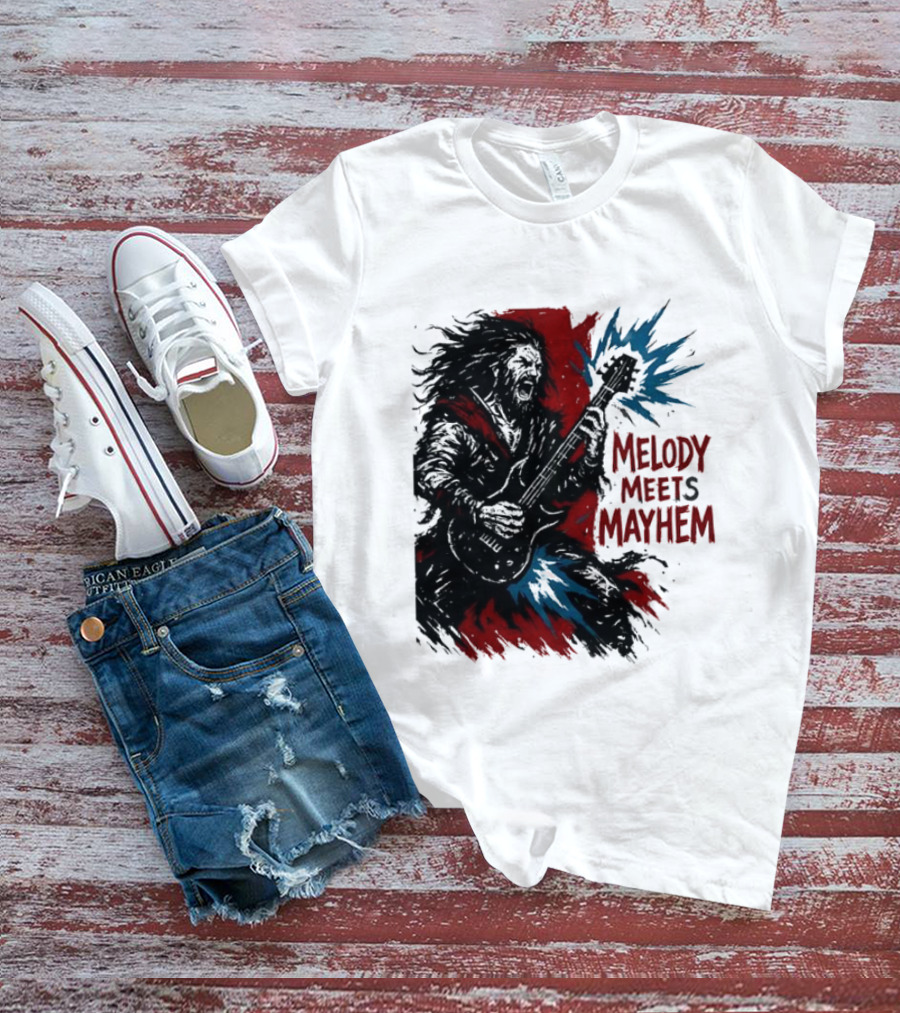 Melody Meets Mayhem Electric Red And Blue Burst T-Shirt
