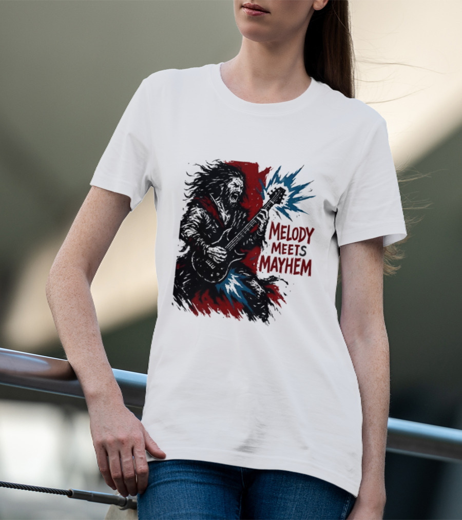 Melody Meets Mayhem Electric Red And Blue Burst T-Shirt