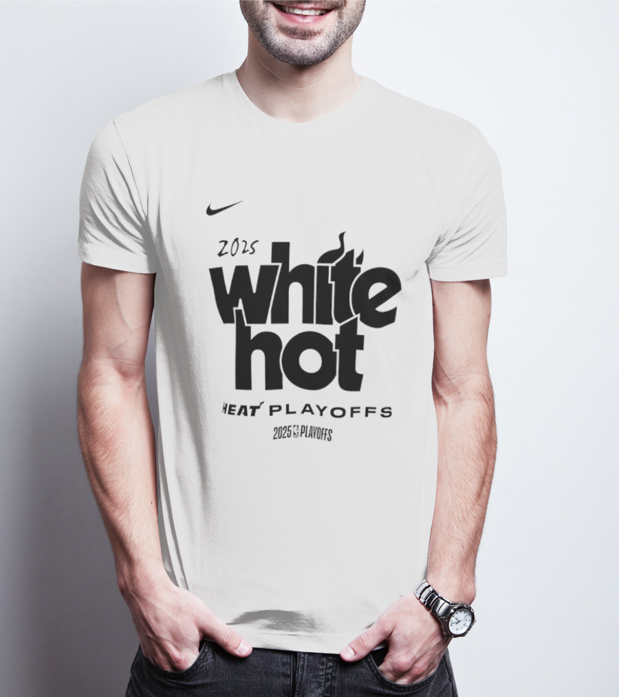 Miami Heat White Hot 2025 Playoffs NBA T-Shirt