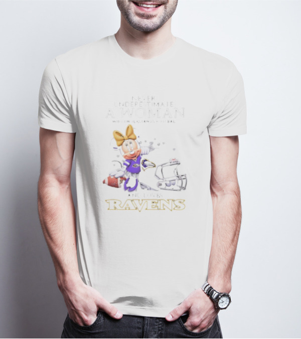 Never Underestimate A Woman Who Understands Football And Loves Ravens Disney Minnie T-Shirt