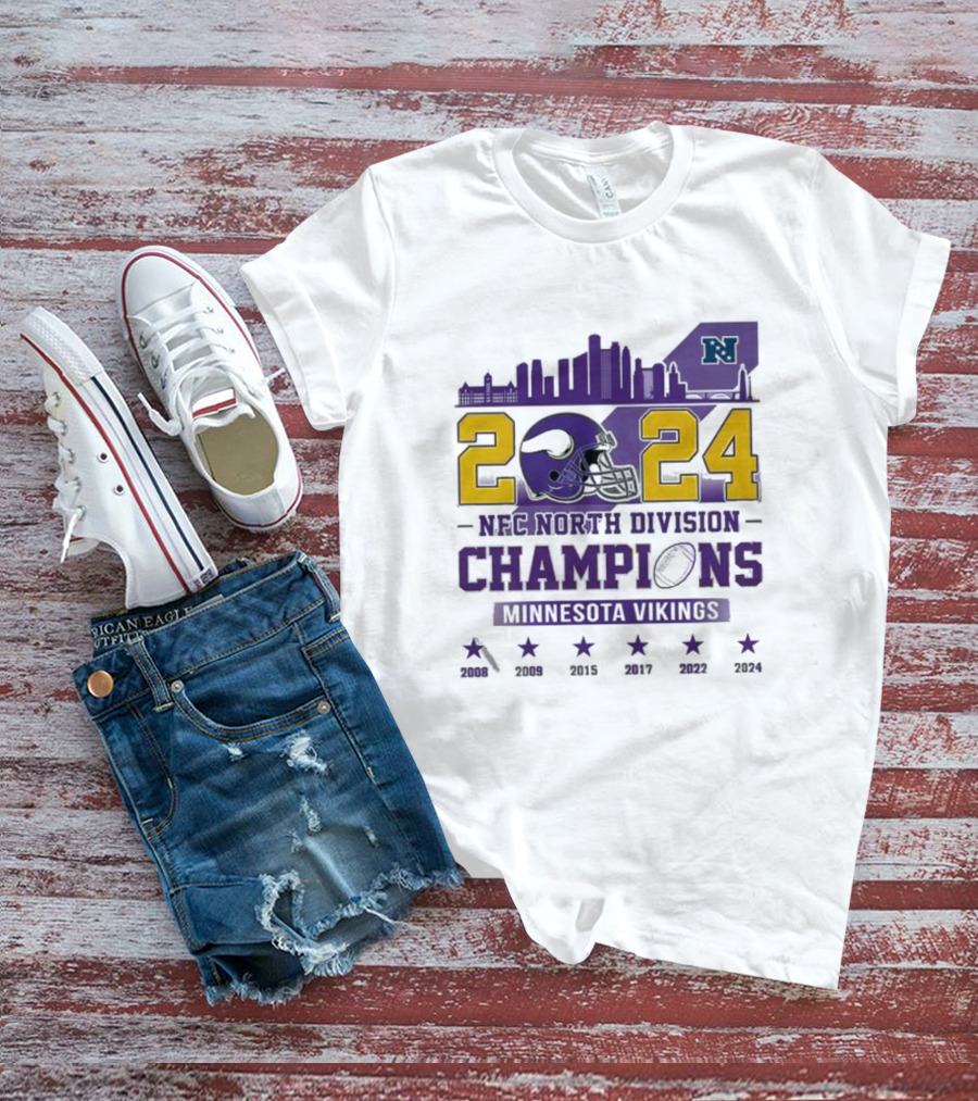 Minnesota Vikings 2024 NFC North Division Champions Skyline Helmet T-Shirt