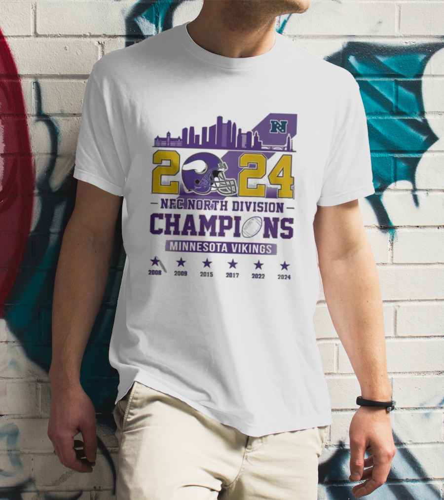 Minnesota Vikings 2024 NFC North Division Champions Skyline Helmet T-Shirt