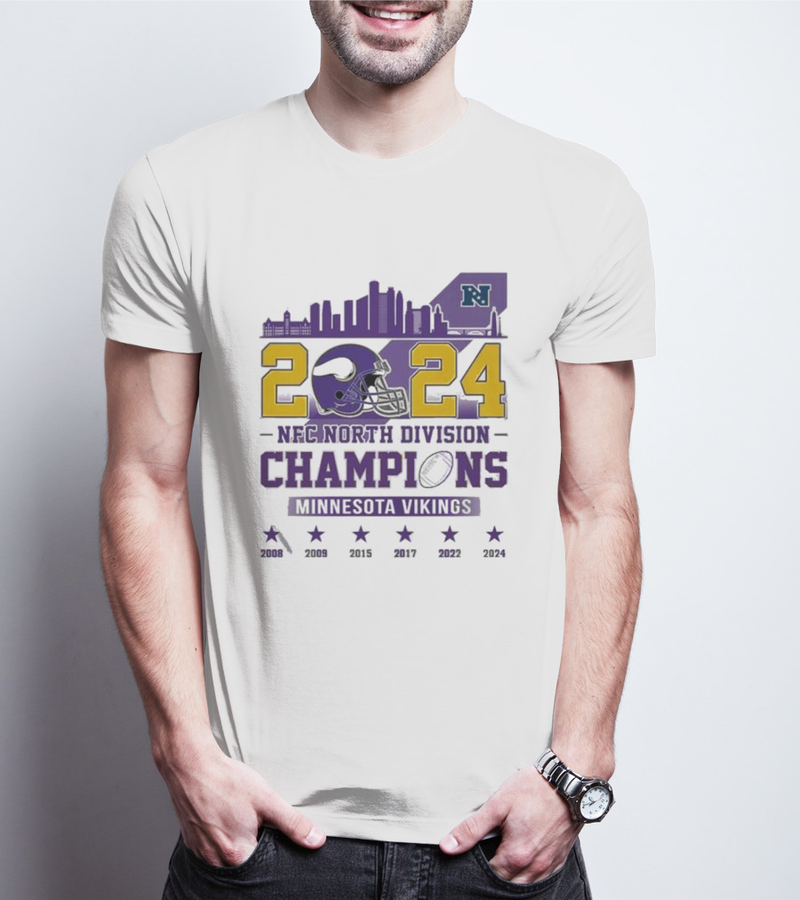 Minnesota Vikings 2024 NFC North Division Champions Skyline Helmet T-Shirt