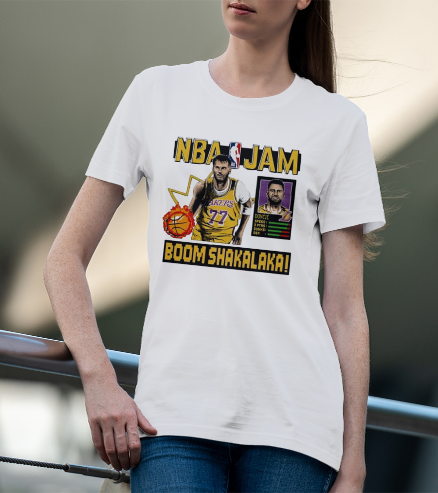 Luka Dončić NBA Jam Los Angeles Lakers Boom Shakalaka 77 T-Shirt