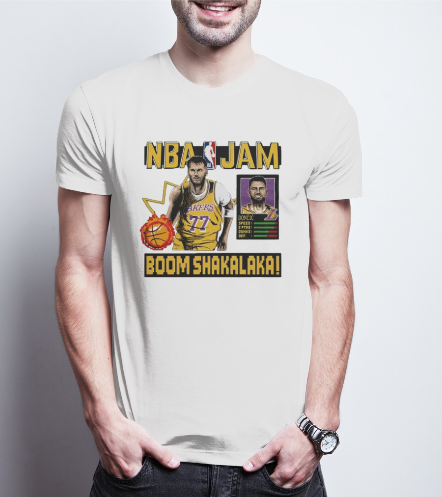 Luka Dončić NBA Jam Los Angeles Lakers Boom Shakalaka 77 T-Shirt
