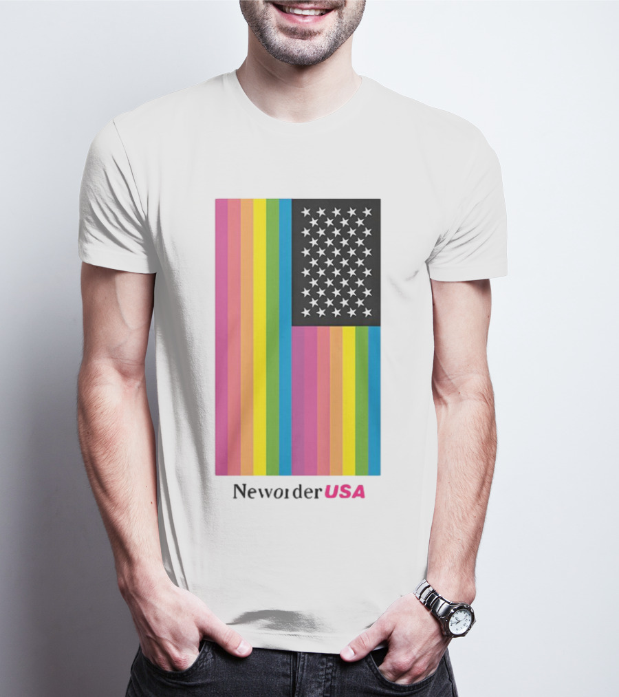 New Order USA Rainbow Flag Stars T-Shirt