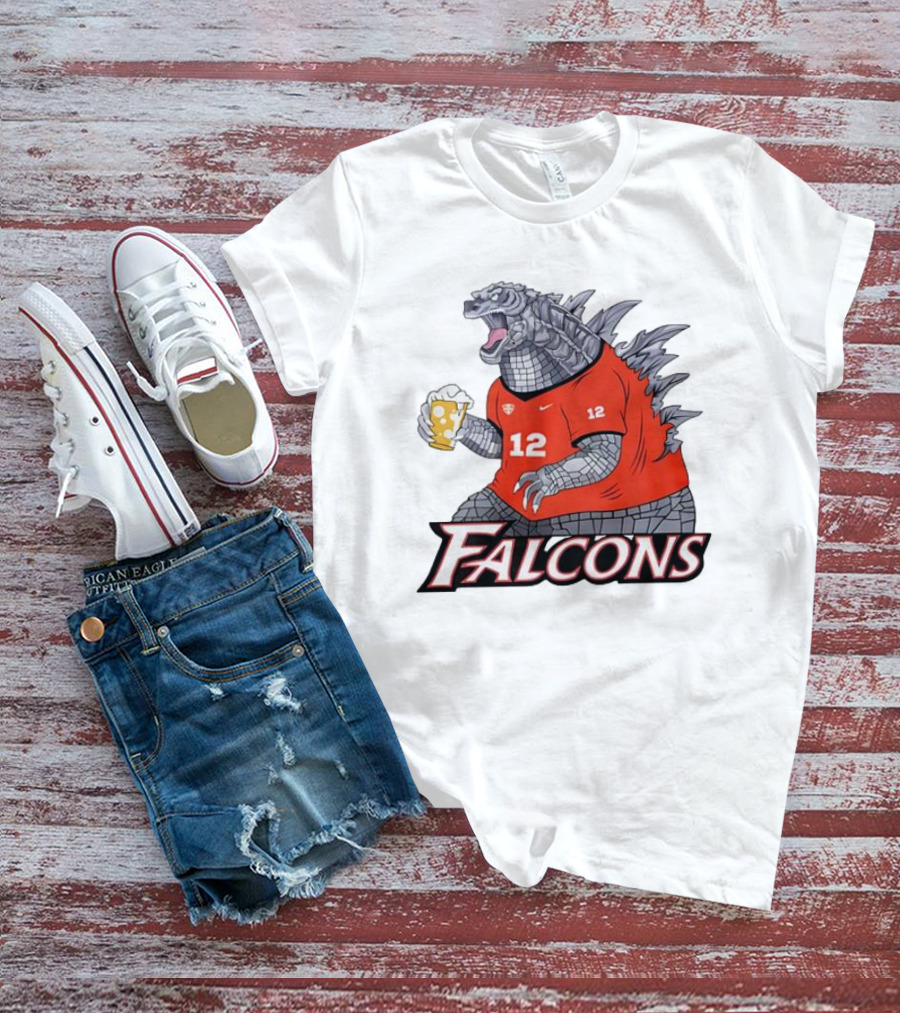 Atlanta Falcons Godzilla Monster Holding Beer T-Shirt