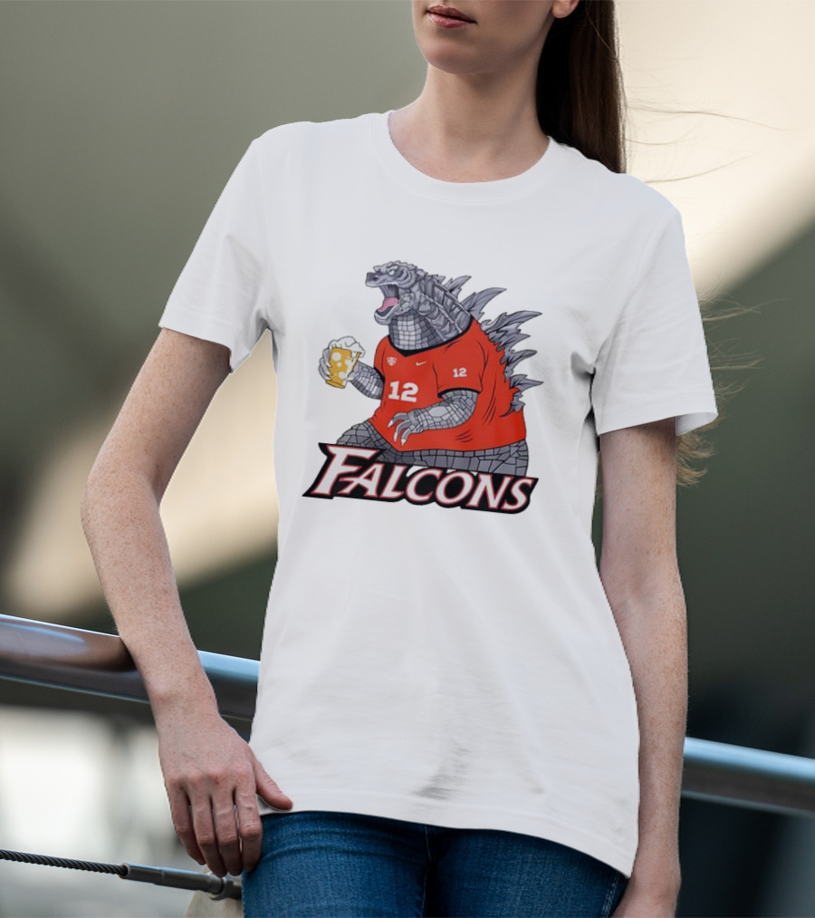 Atlanta Falcons Godzilla Monster Holding Beer T-Shirt