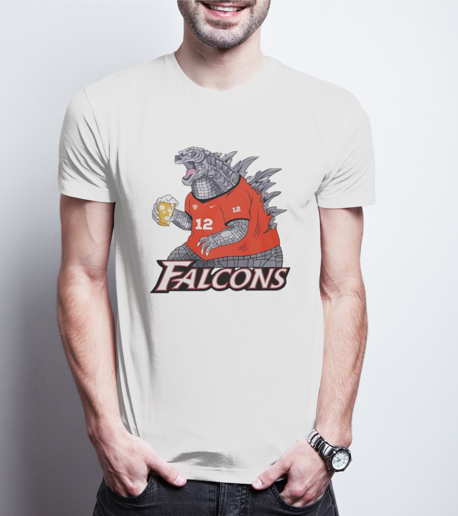 Atlanta Falcons Godzilla Monster Holding Beer T-Shirt