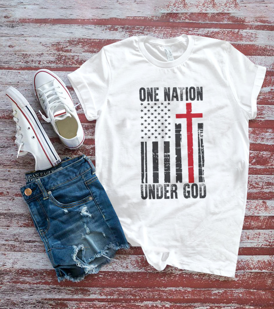 One Nation Under God American Flag Cross Design T-Shirt