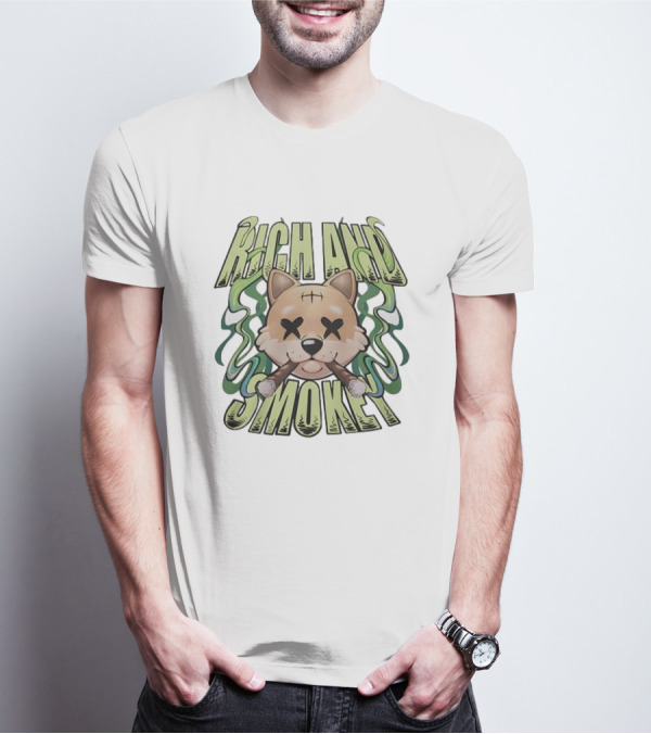 Rich And Smokey Shiba Inu With Crossed Eyes And Cigars T-Shirt