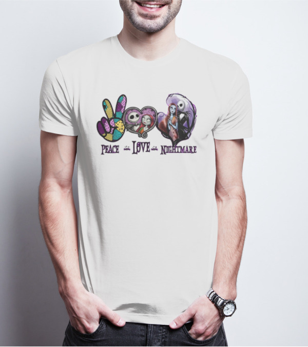 Peace Love Nightmare Before Christmas Characters Jack And Sally T-Shirt