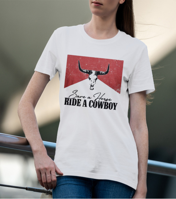 Cowboy Bull Skull Save A Horse Ride A Cowboy Retro Western T-Shirt