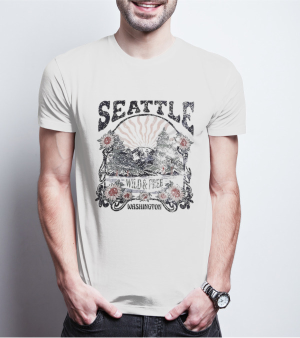 Seattle Washington Wild And Free Sunrise Trees Flowers T-Shirt