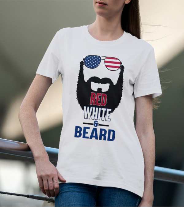 Red White & Beard American Flag Sunglasses Patriotic Beard Design T-Shirt