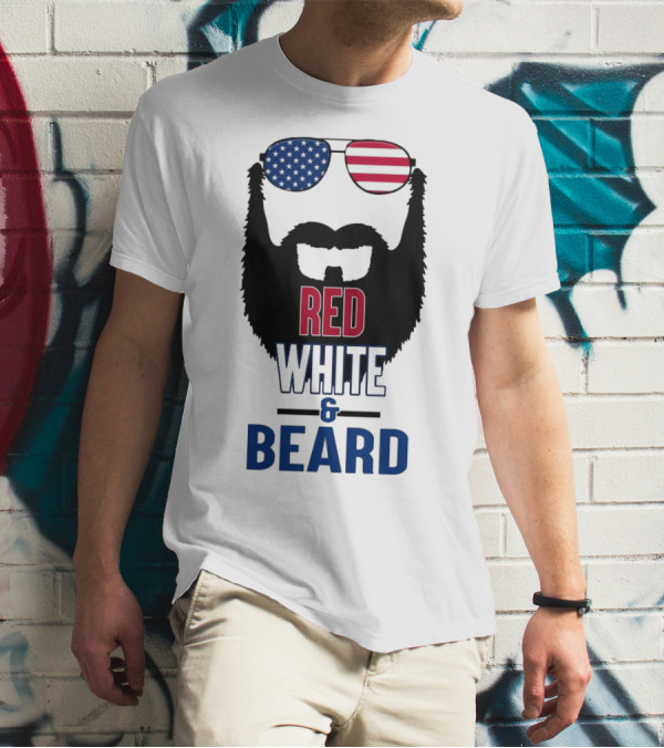 Red White & Beard American Flag Sunglasses Patriotic Beard Design T-Shirt
