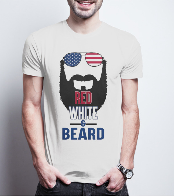 Red White & Beard American Flag Sunglasses Patriotic Beard Design T-Shirt