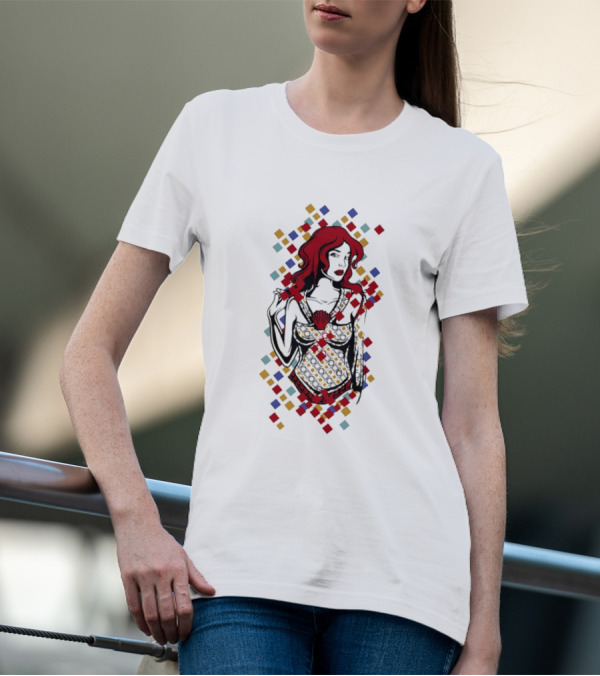Redhead Warrior Sexy Girl Colorful Abstract Design T-Shirt