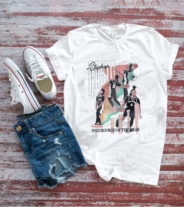 Stephon Castle San Antonio Spurs ROTY 2025 Rookie Of The Year Basketball Motion Stripes T-Shirt