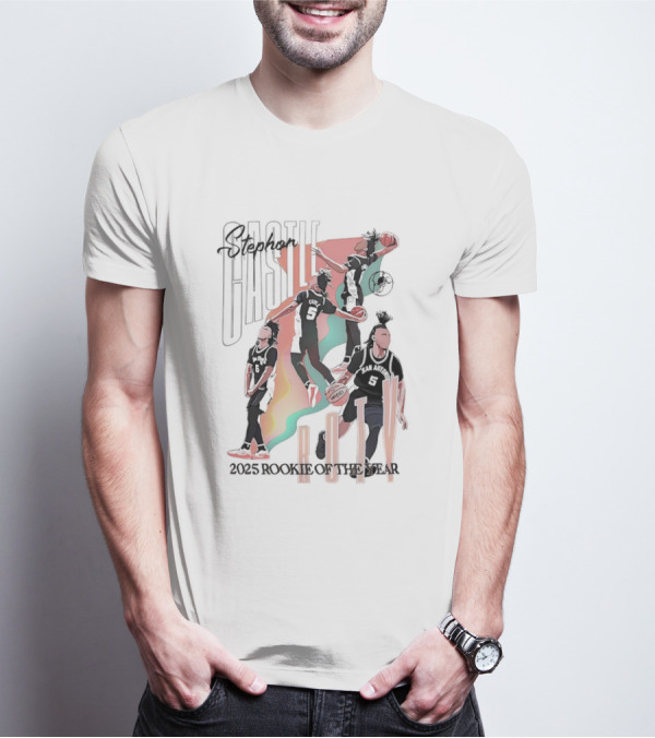 Stephon Castle San Antonio Spurs ROTY 2025 Rookie Of The Year Basketball Motion Stripes T-Shirt