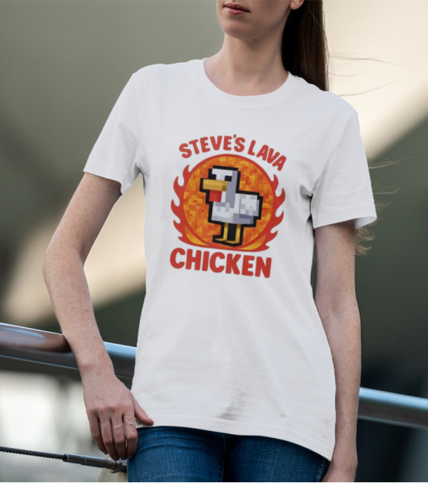 Steve's Lava Chicken Pixelated Minecraft Style T-Shirt