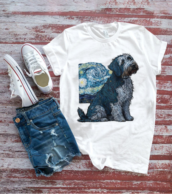Van Gogh Starry Night Dog Painting Style T-Shirt
