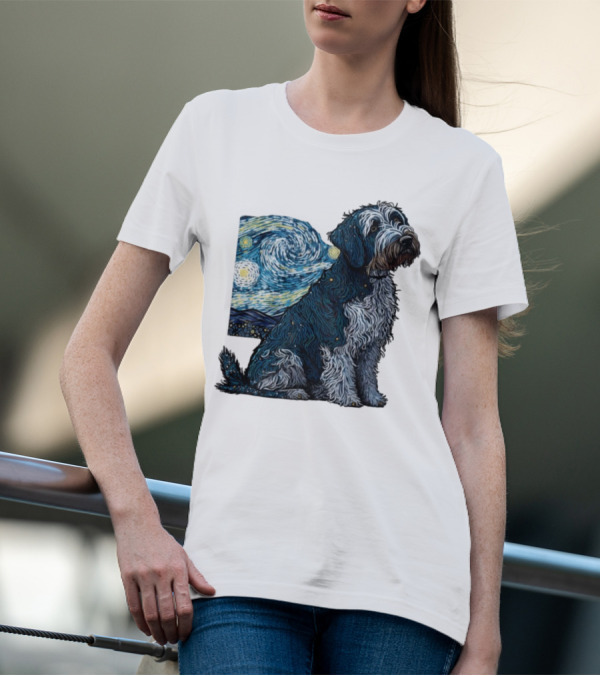 Van Gogh Starry Night Dog Painting Style T-Shirt