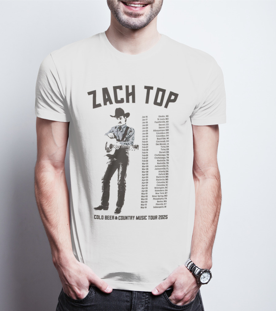 Zach Top Cold Beer & Country Music Tour 2025 Cowboy Concert Dates T-Shirt