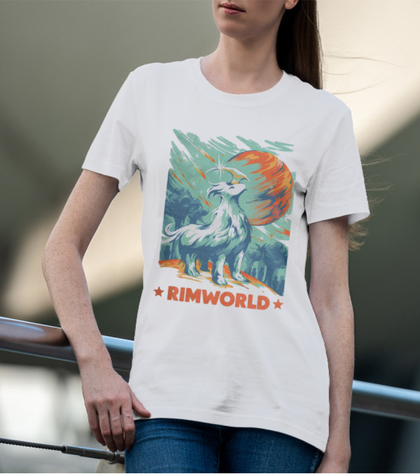 RimWorld Wisest Creature Celestial Spirit Wolf Planetary Backdrop T-Shirt