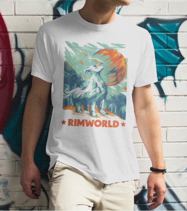 RimWorld Wisest Creature Celestial Spirit Wolf Planetary Backdrop T-Shirt