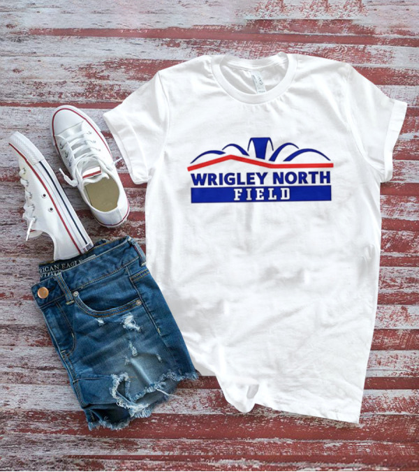 Wrigley North Field Retro Stadium Typography Blue And Red Design T-Shirt