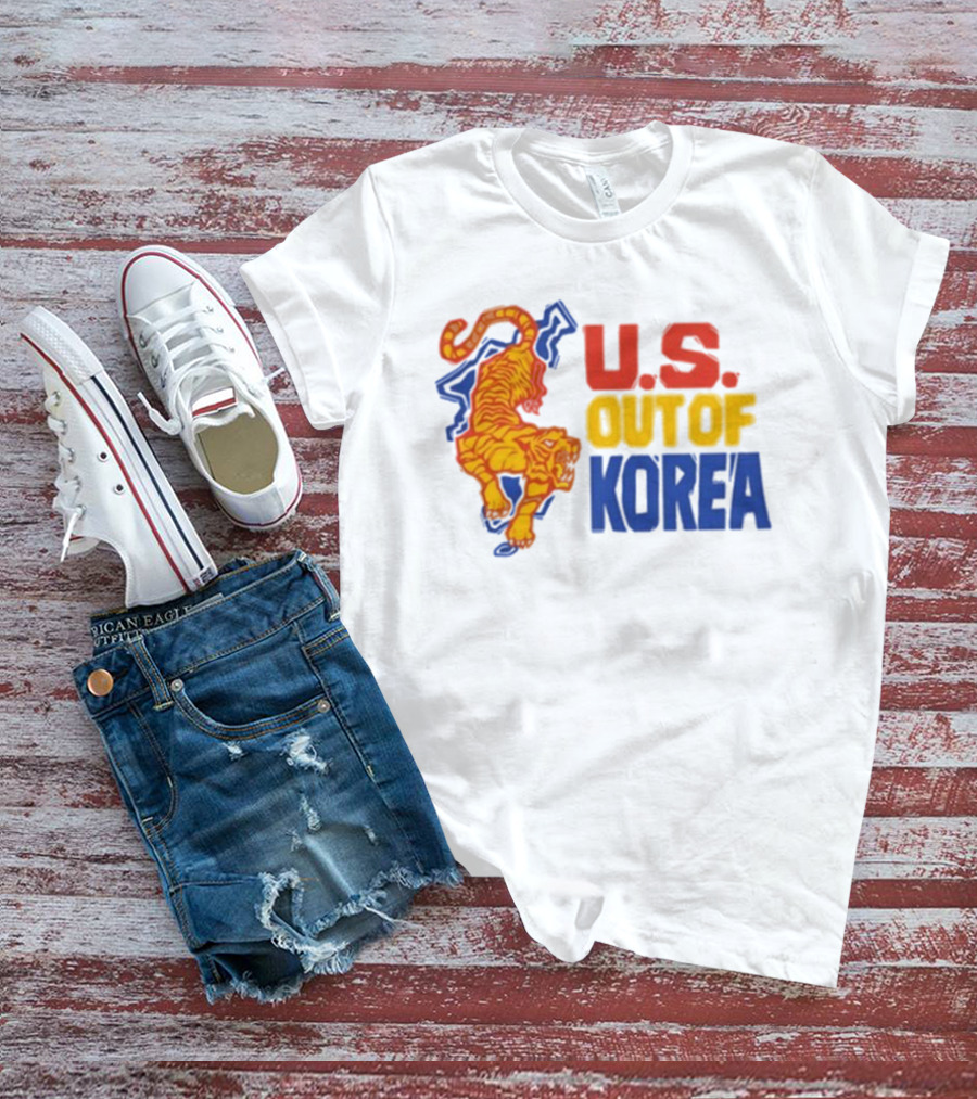 U.S. Out Of Korea Tiger Graphic Retro Style T-Shirt